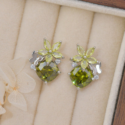 Peridot Flower Butterfly Earrings - Hypoallergenic - Abbott Atelier