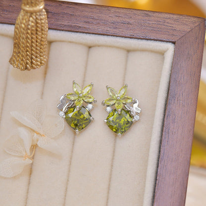 Peridot Flower Butterfly Earrings - Hypoallergenic - Abbott Atelier