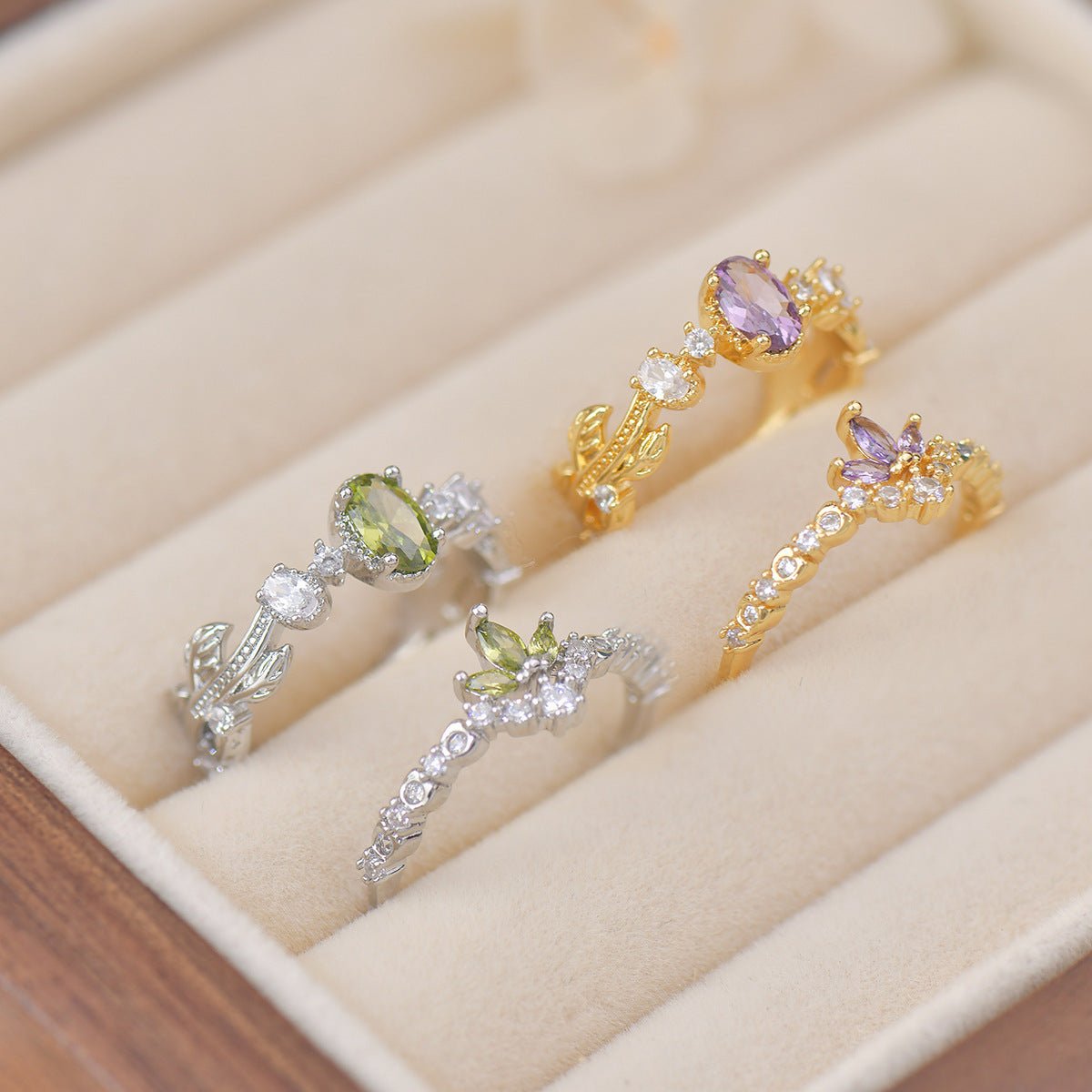 Peridot Rococo Ring Set - Gold - Plated - Abbott Atelier