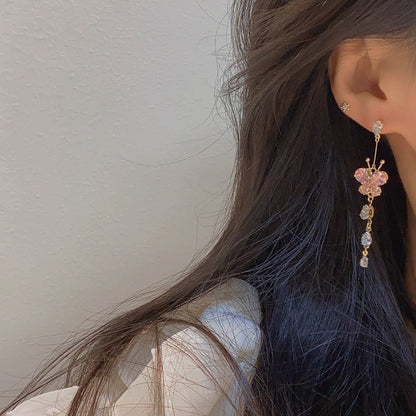 Pink Butterfly Drop Earrings - Gold - Plated - Abbott Atelier