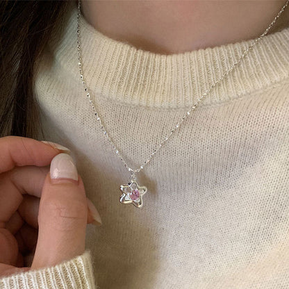 Pink Flower Necklace (Solid Silver) - Hypoallergenic - Abbott Atelier