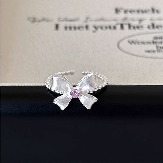 Pink Gem Bow Ring (Solid Silver) - Hypoallergenic - Abbott Atelier