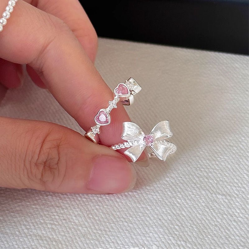 Pink Gem Bow Ring (Solid Silver) - Hypoallergenic - Abbott Atelier