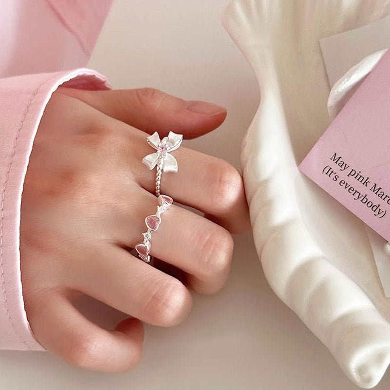 Pink Gem Bow Ring (Solid Silver) - Hypoallergenic - Abbott Atelier