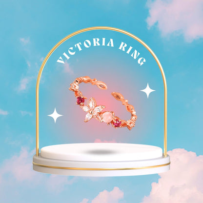 Pink Gem Flower Ring - Victoria - Gold - Plated - Abbott Atelier