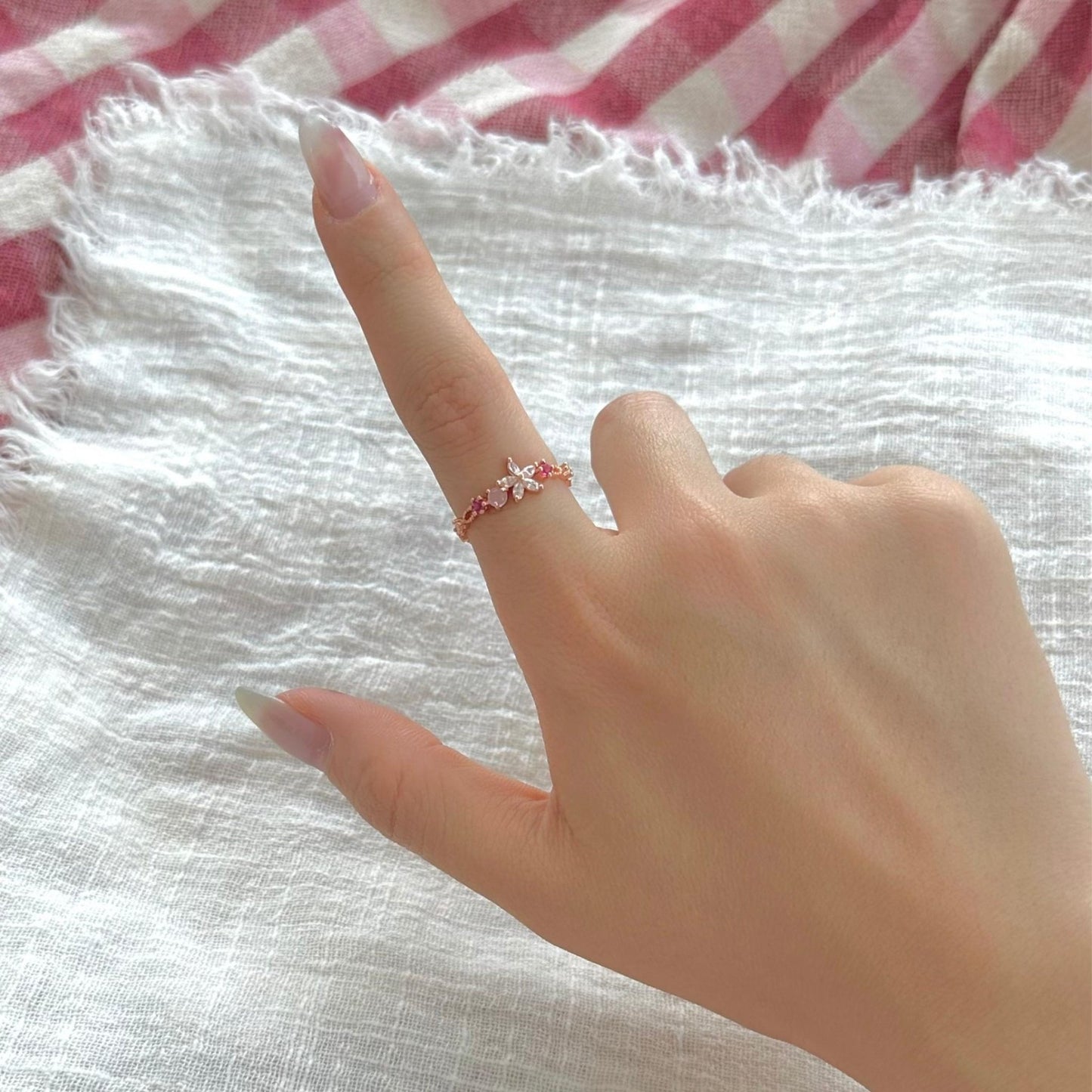 Pink Gem Flower Ring - Victoria - Gold - Plated - Abbott Atelier