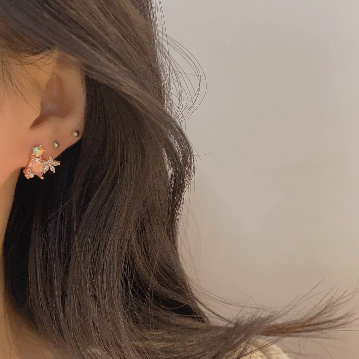 Pink Gem Flower Stud Earrings - Alicia - Hypoallergenic - Abbott Atelier