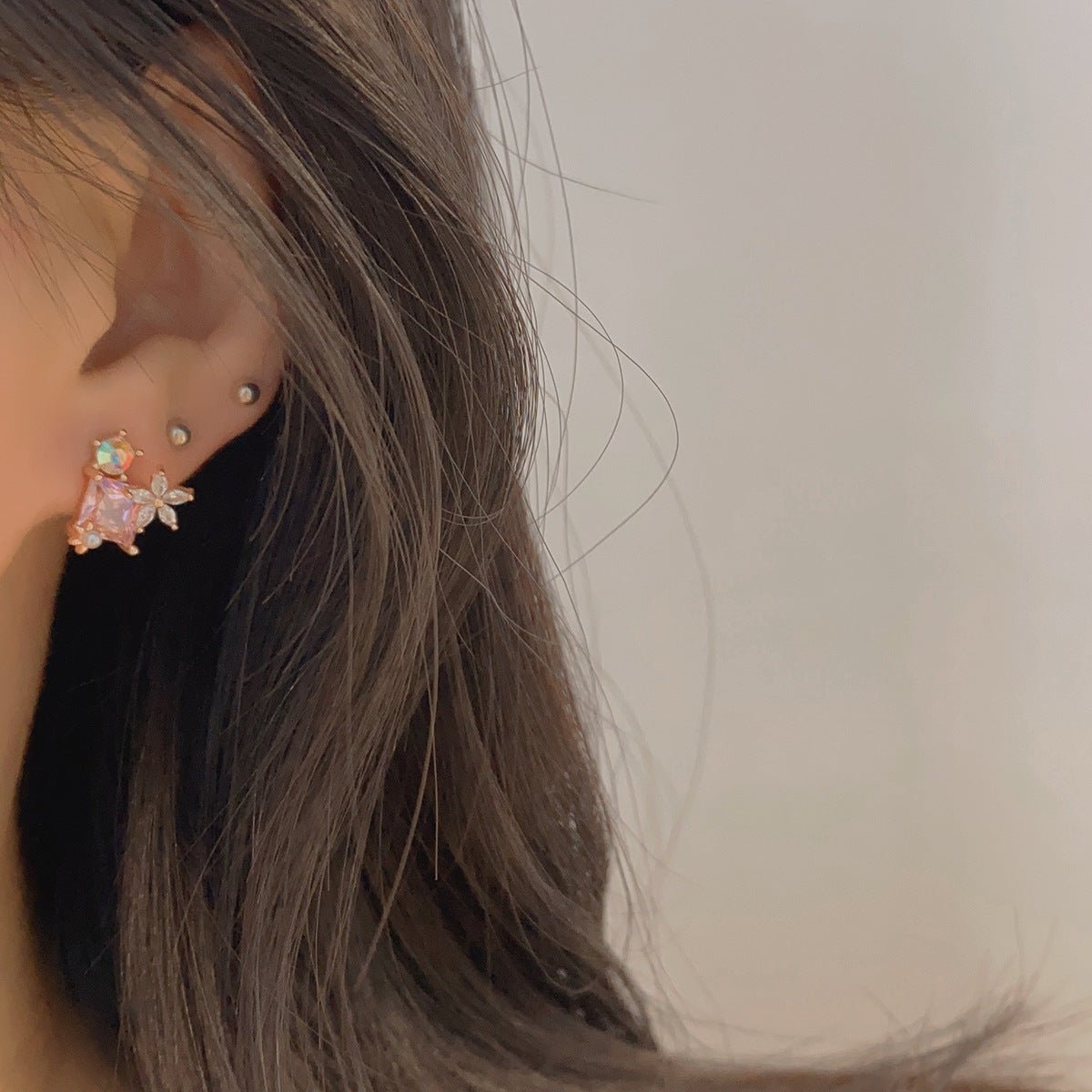Pink Gem Flower Stud Earrings - Alicia - Hypoallergenic - Abbott Atelier