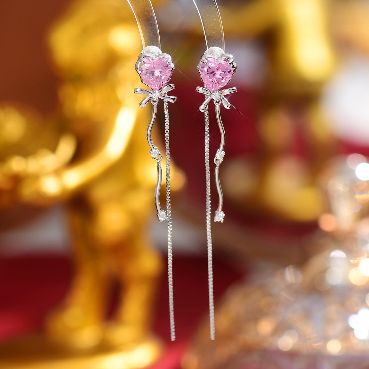 Pink Heart Drop Earrings - Gold - Plated - Abbott Atelier