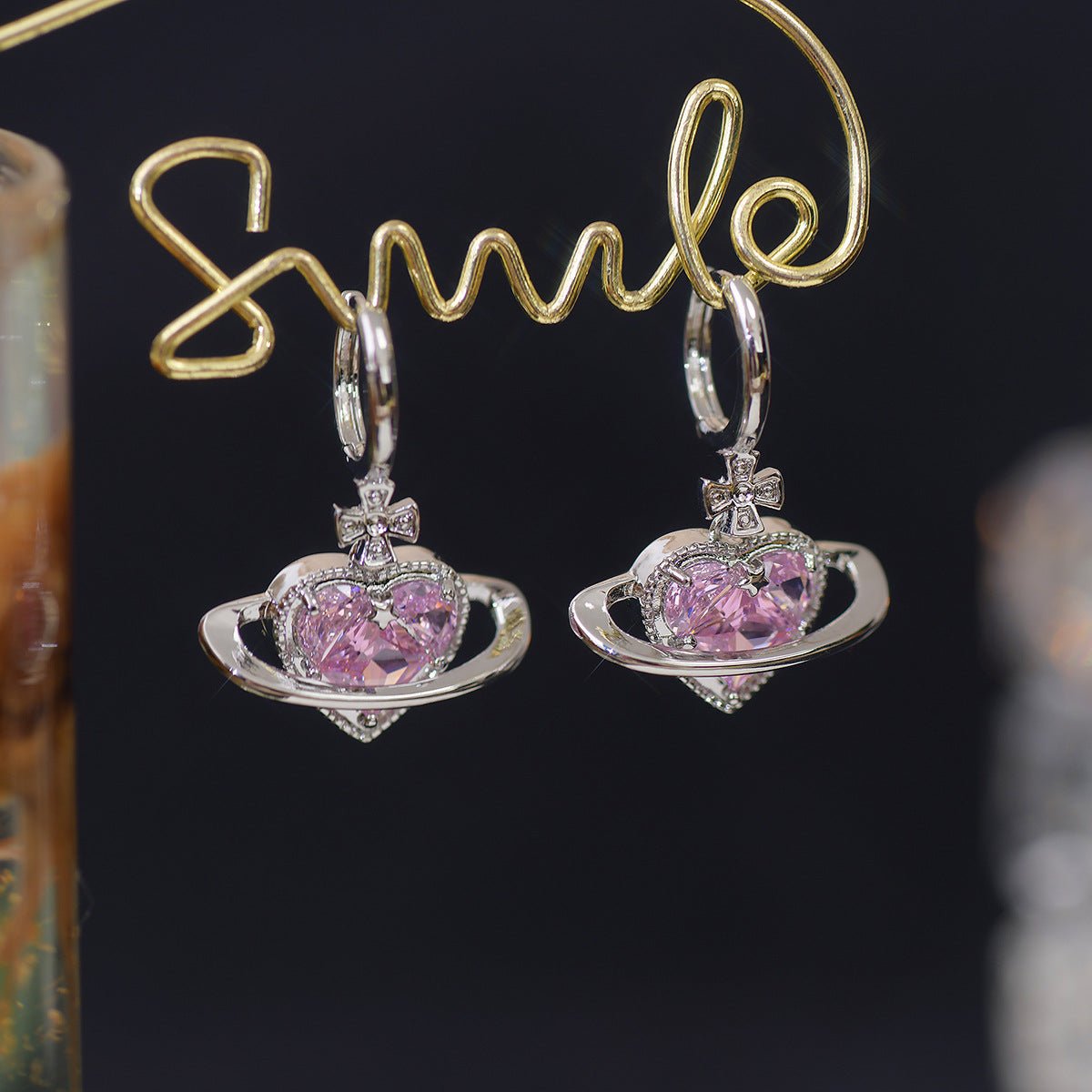 Pink Heart Huggie Earrings - Gold - Plated - Abbott Atelier