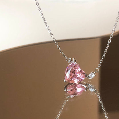 Pink Heart Necklace (Solid Silver) - Hypoallergenic - Abbott Atelier