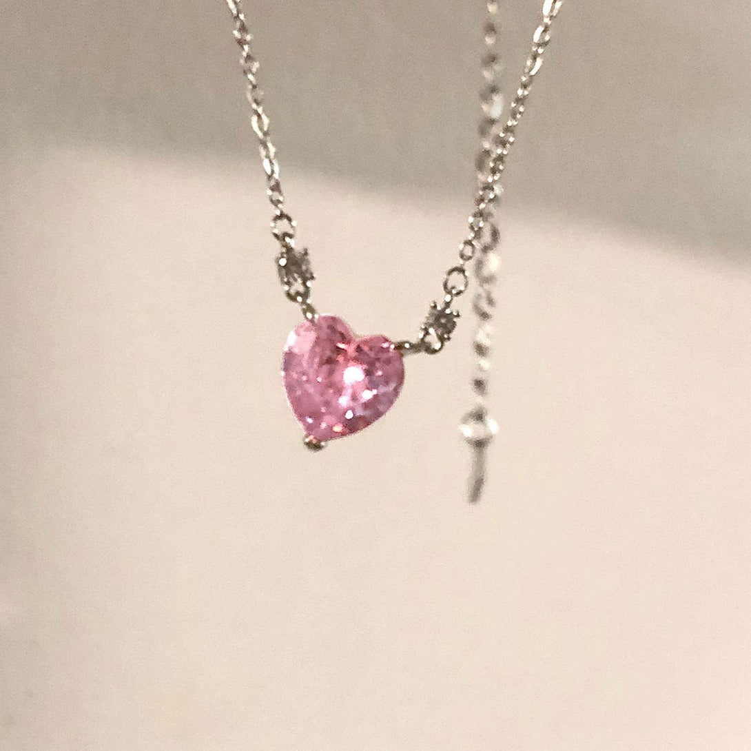 Pink Heart Necklace (Solid Silver) - Hypoallergenic - Abbott Atelier