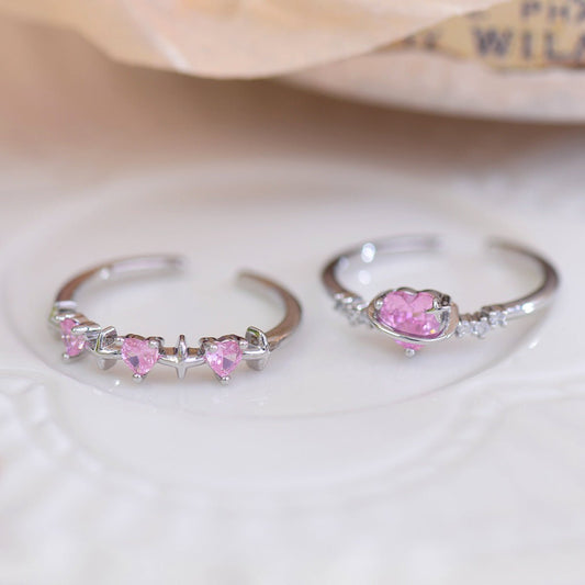 Pink Heart Ring Set - Gold - Plated - Abbott Atelier