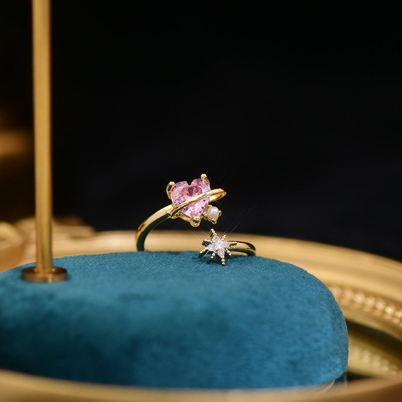 Pink Heart Shooting Star Ring - Gold - Plated - Abbott Atelier