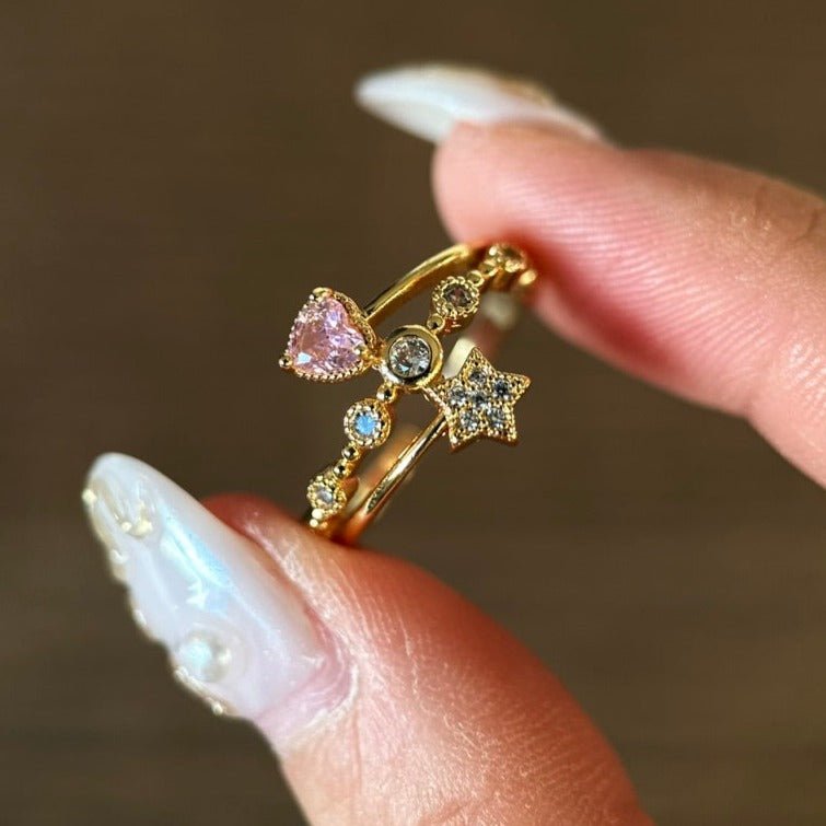 Pink Heart Star Ring - Gold - Plated - Abbott Atelier