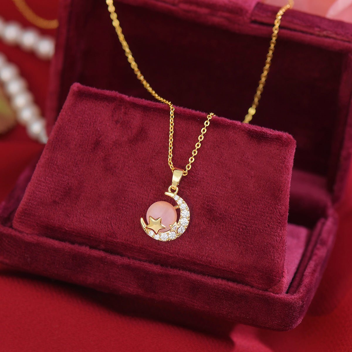 Pink Moon Star Necklace - Gold Plated - Abbott Atelier