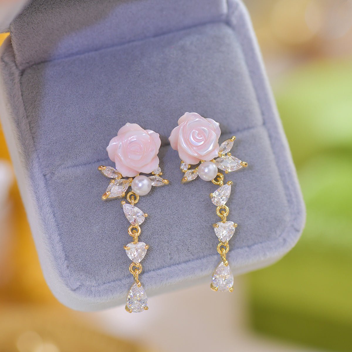 Pink Rose Drop Earrings - Talia - Hypoallergenic - Abbott Atelier