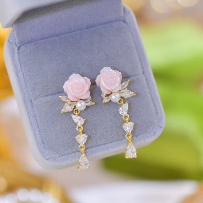 Pink Rose Drop Earrings - Talia - Hypoallergenic - Abbott Atelier