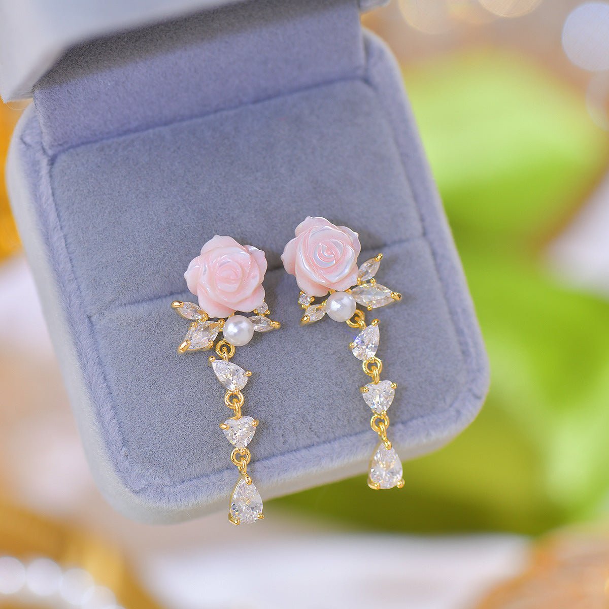 Pink Rose Drop Earrings - Talia - Hypoallergenic - Abbott Atelier