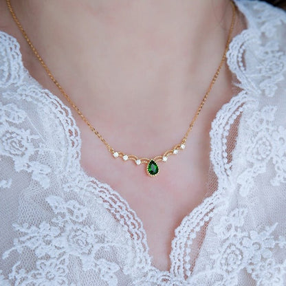 Princess Emerald Waterdrop Necklace (Solid Silver) - Hypoallergenic - Abbott Atelier