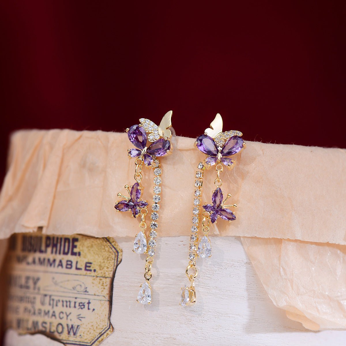 Purple Butterfly Drop Earrings - Gold - Plated - Abbott Atelier