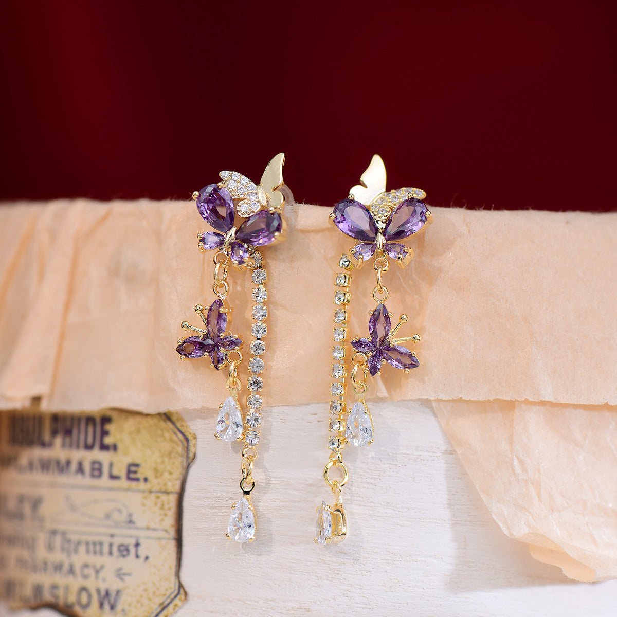 Purple Butterfly Drop Earrings - Gold - Plated - Abbott Atelier