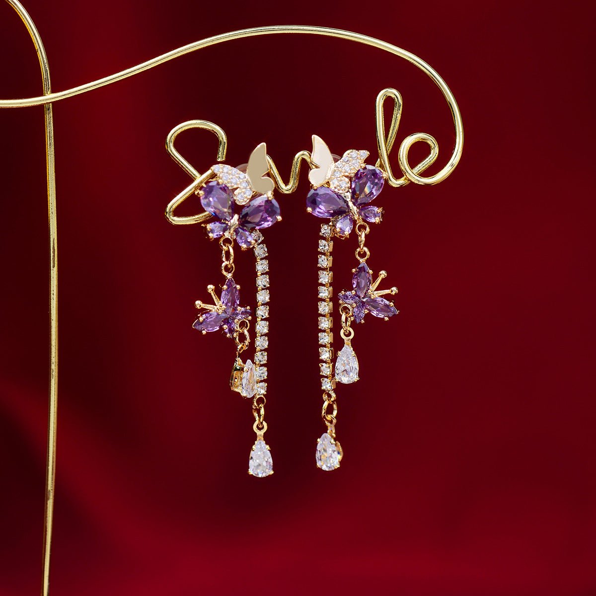 Purple Butterfly Drop Earrings - Gold - Plated - Abbott Atelier