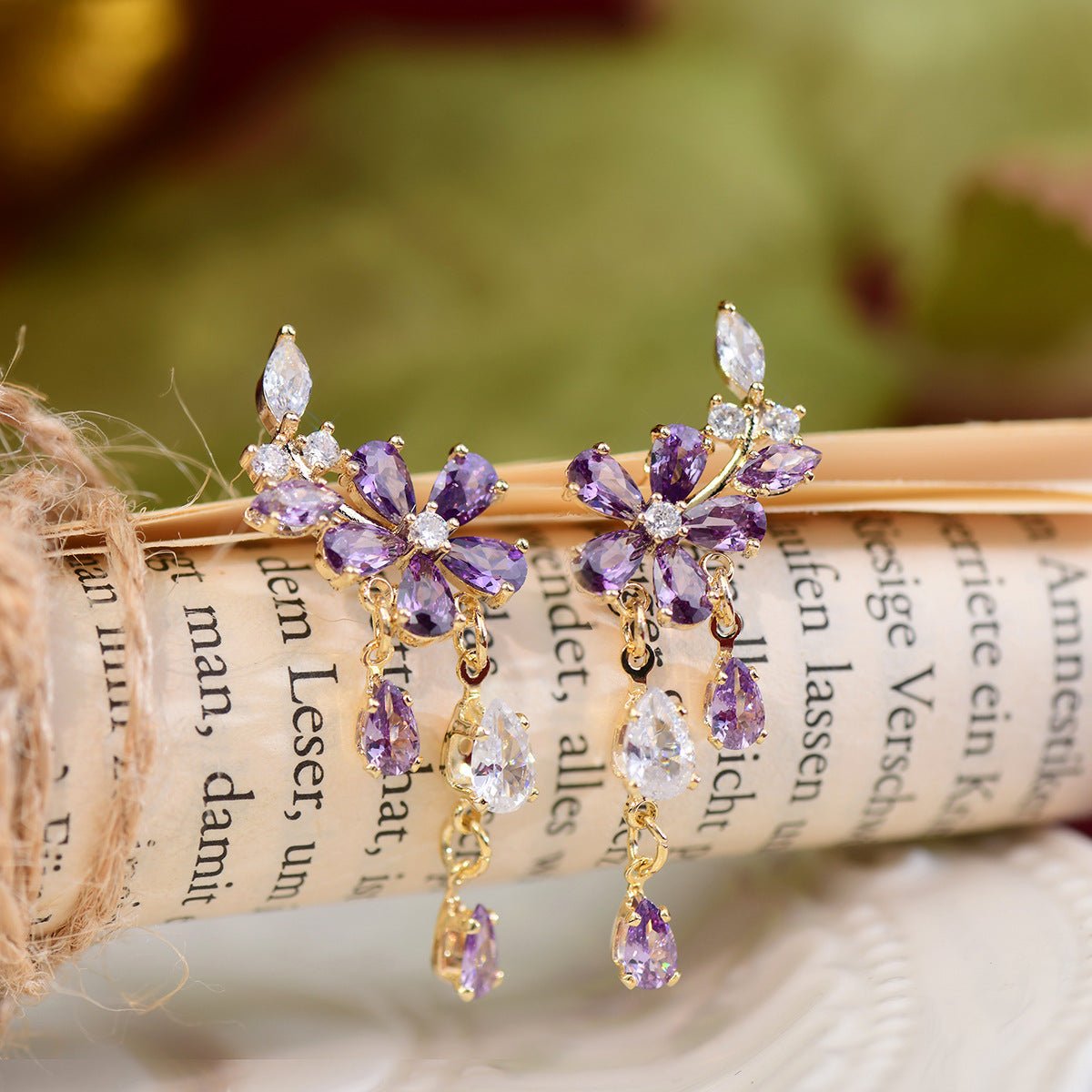 Purple Flower Drop Earrings - Hypoallergenic - Abbott Atelier