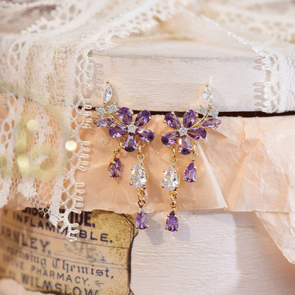 Purple Flower Drop Earrings - Hypoallergenic - Abbott Atelier
