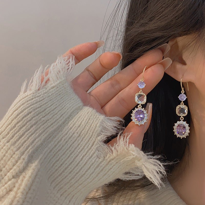 Purple Gem Drop Earrings - Gold - Plated - Abbott Atelier