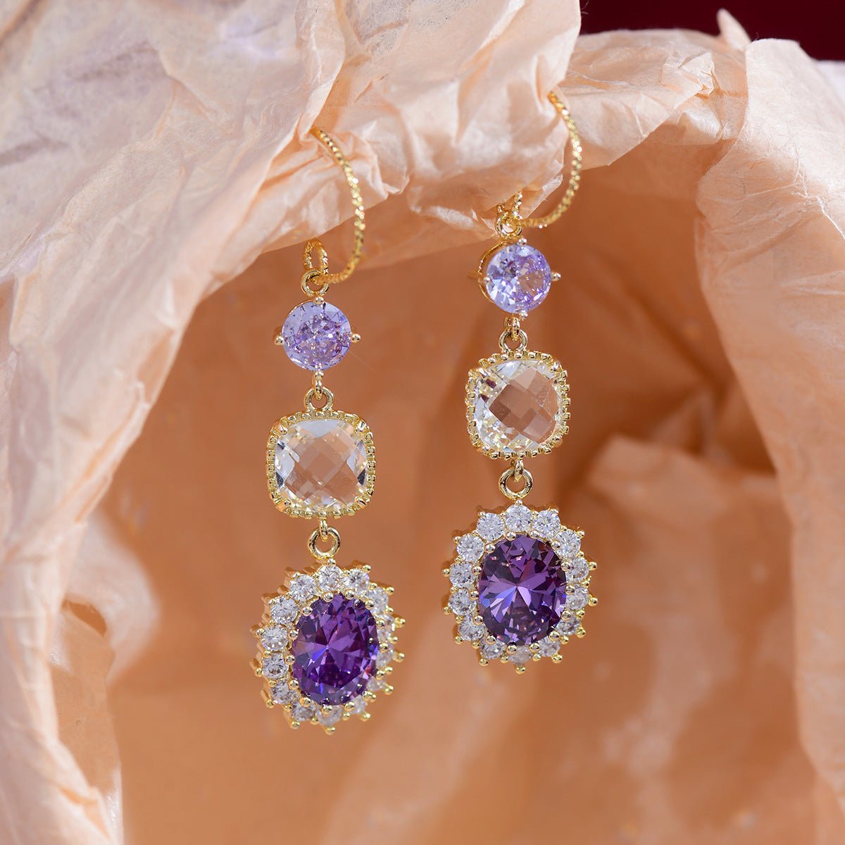 Purple Gem Drop Earrings - Gold - Plated - Abbott Atelier