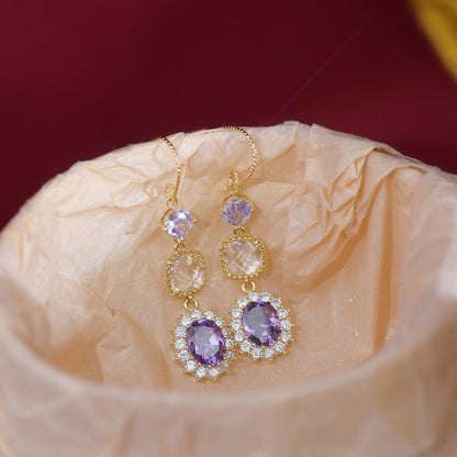 Purple Gem Drop Earrings - Gold - Plated - Abbott Atelier