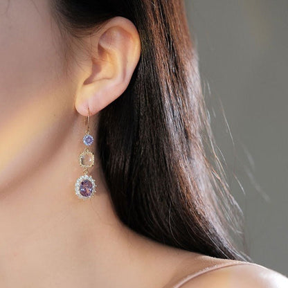 Purple Gem Drop Earrings - Gold - Plated - Abbott Atelier