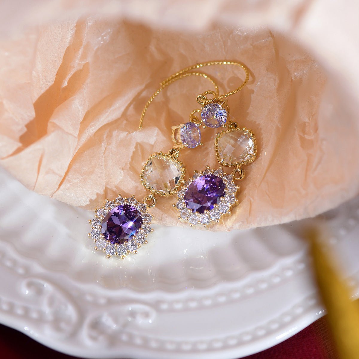 Purple Gem Drop Earrings - Gold - Plated - Abbott Atelier