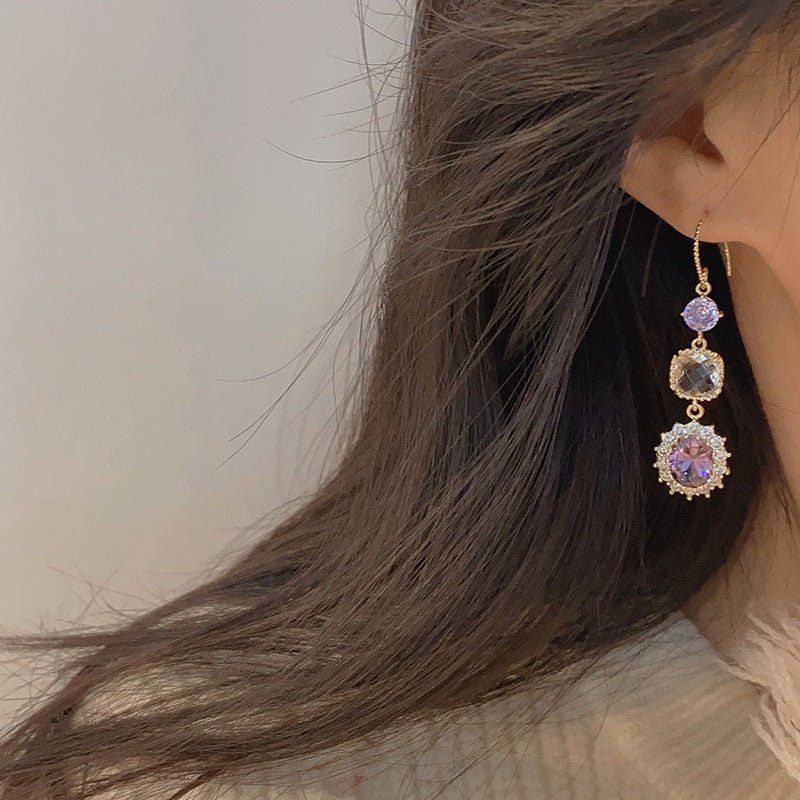 Purple Gem Drop Earrings - Gold - Plated - Abbott Atelier