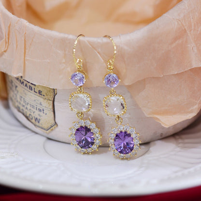 Purple Gem Drop Earrings - Gold - Plated - Abbott Atelier