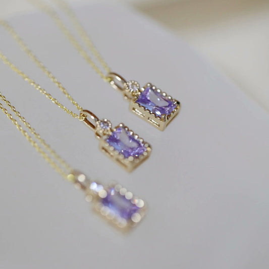 Purple Gem Necklace (Solid Silver) - Hypoallergenic - Abbott Atelier
