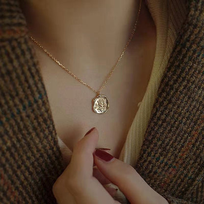Rose Coin Necklace - Saige (Solid Silver) - Hypoallergenic - Abbott Atelier
