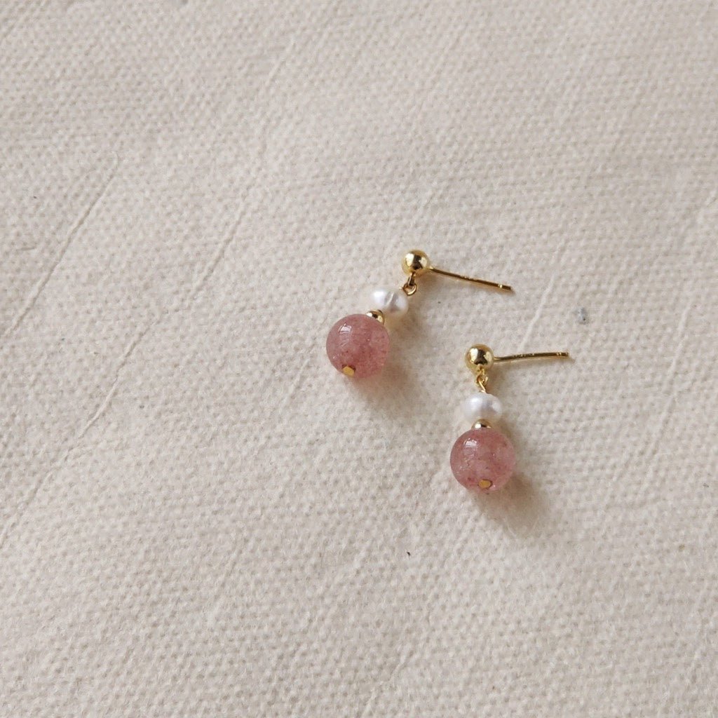 Rose Quartz and Pearl Earrings - Hypoallergenic - Abbott Atelier