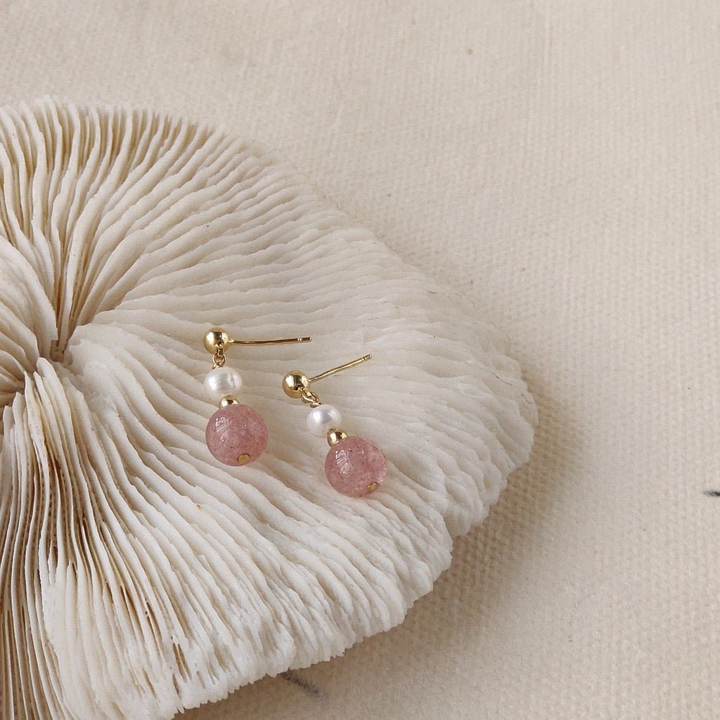 Rose Quartz and Pearl Earrings - Hypoallergenic - Abbott Atelier