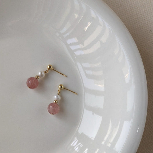 Rose Quartz and Pearl Earrings - Hypoallergenic - Abbott Atelier