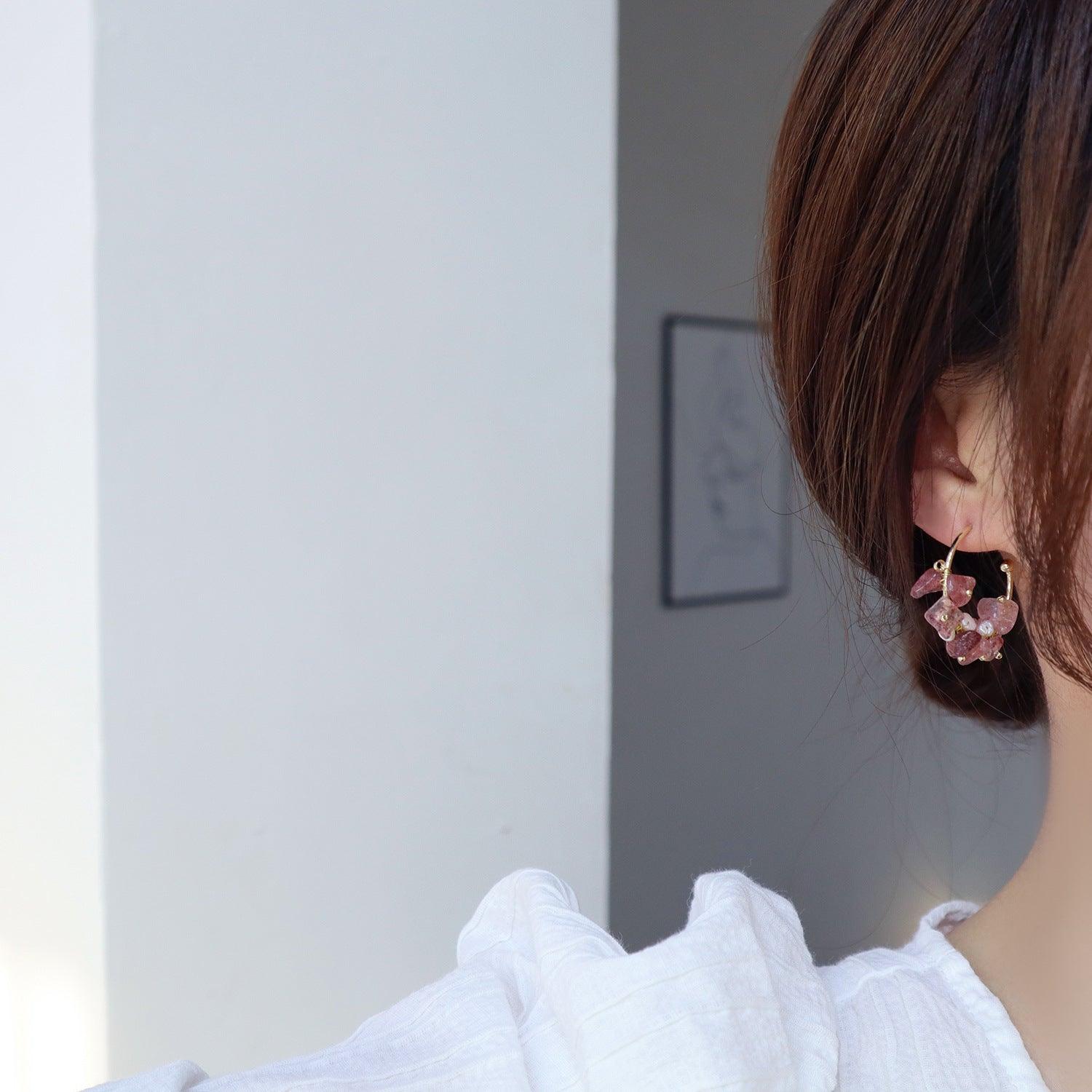 Rose Quartz Hoop Earrings - Hypoallergenic - Abbott Atelier