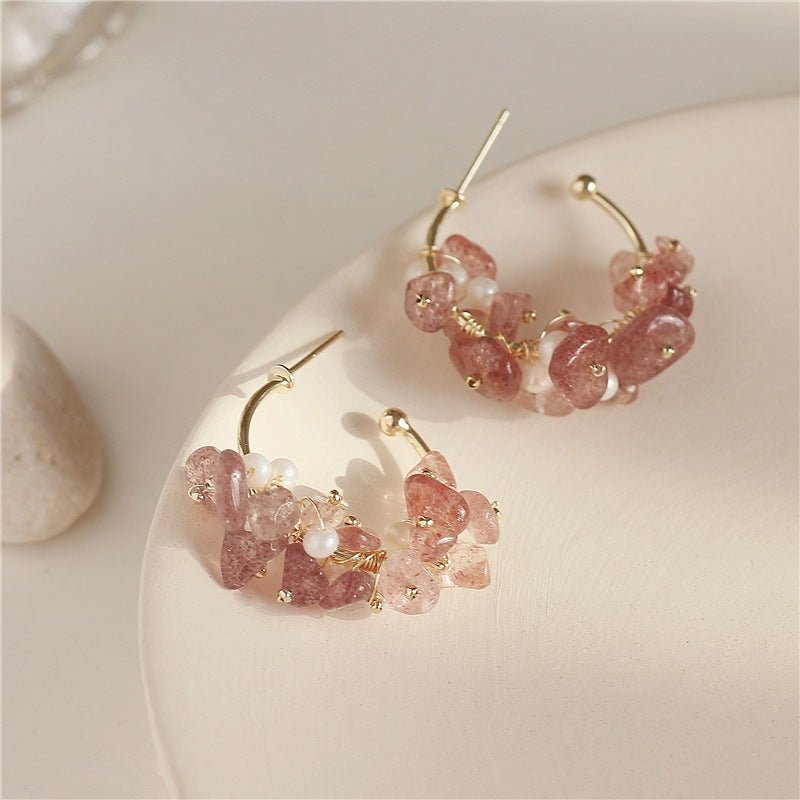 Rose Quartz Hoop Earrings - Hypoallergenic - Abbott Atelier