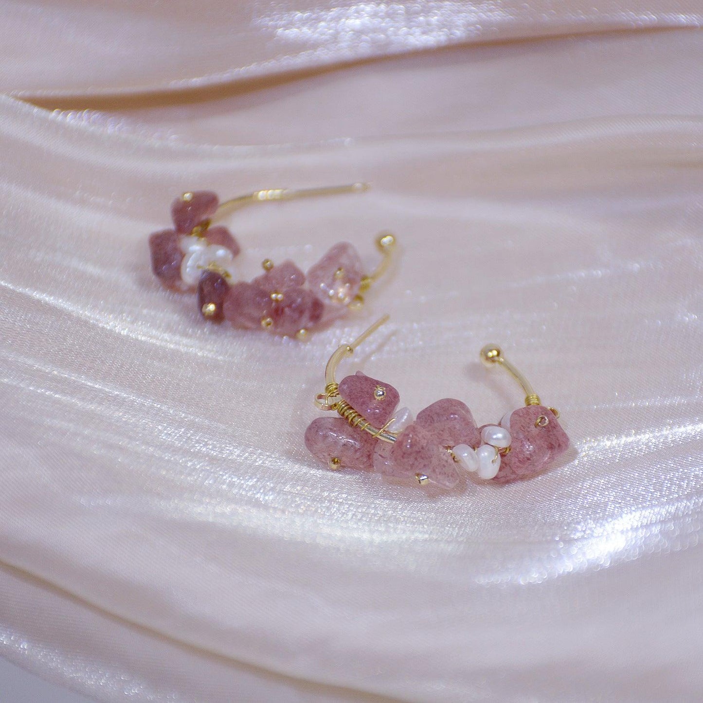 Rose Quartz Hoop Earrings - Hypoallergenic - Abbott Atelier