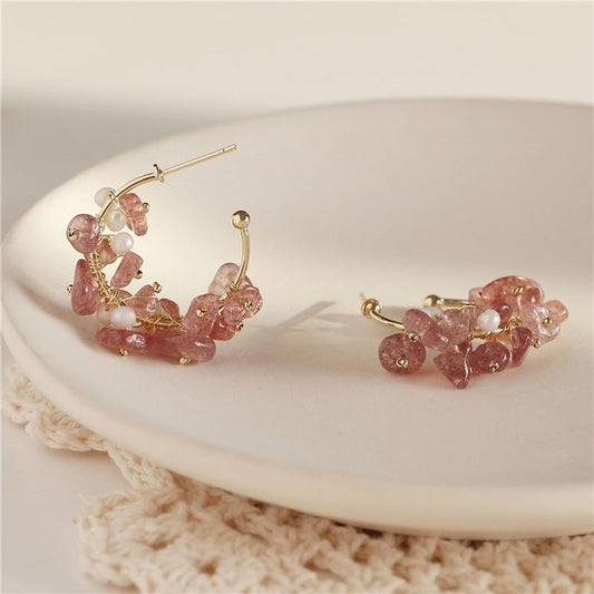 Rose Quartz Hoop Earrings - Hypoallergenic - Abbott Atelier