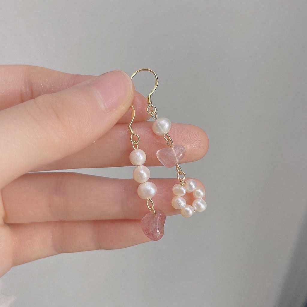 Rose Quartz Pearl Earrings - Hypoallergenic - Abbott Atelier