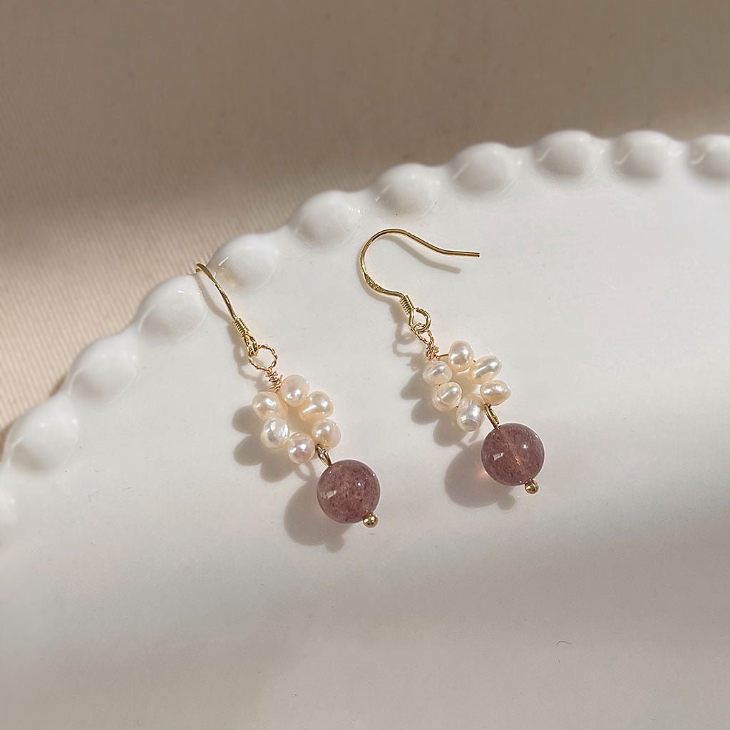 Rose Quartz Pearl Earrings - Hypoallergenic - Abbott Atelier