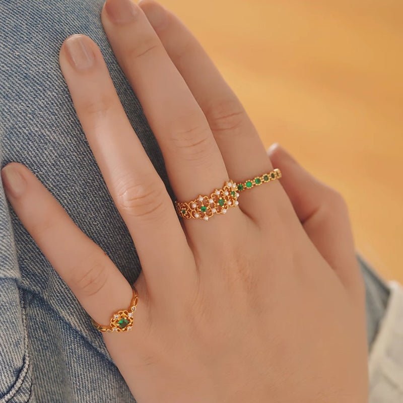 Rosette Emerald Ring - Gold - Plated - Abbott Atelier