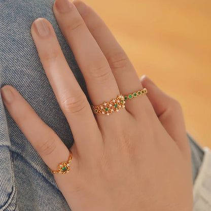 Rosette Emerald Ring - Gold - Plated - Abbott Atelier