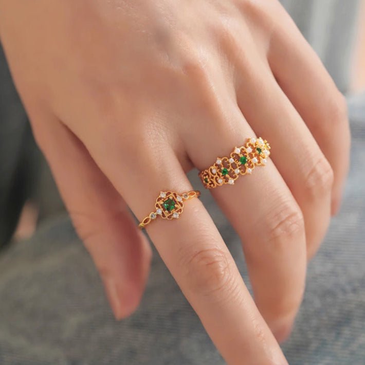 Rosette Emerald Ring - Gold - Plated - Abbott Atelier